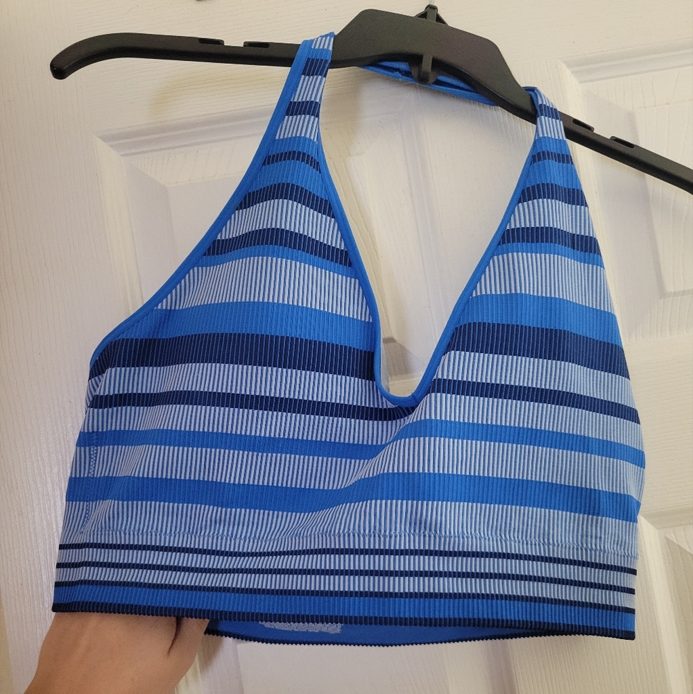 Blue striped halter barlette top stretchy size xxxl (3x) no boundaries nwot